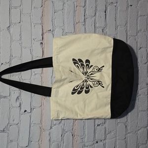 Butterfly tote bag white black 100% cotton 18"x15"x4"